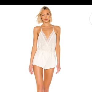 Genevive Charmeuse Lace Romper in Antique Ivory